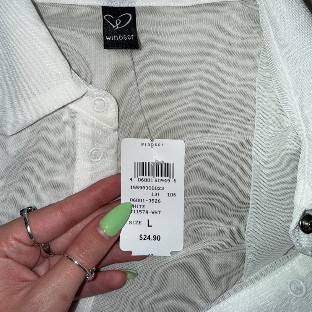 Windsor white mesh button down crop top - Picture 2 of 3